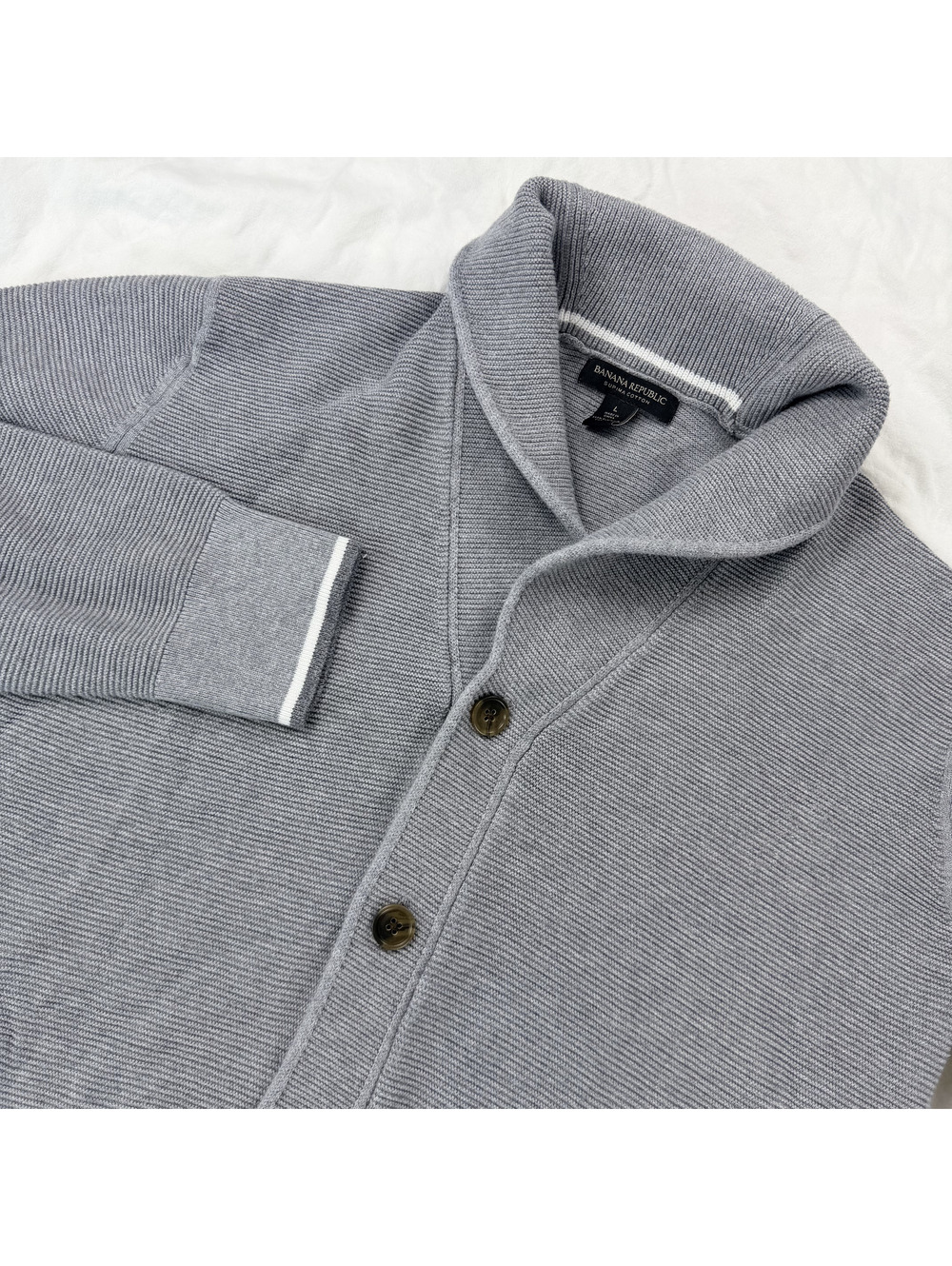 Banana Republic Supima Cotton Shawl Collar Cardigan Men L Gray Sweater Jacket